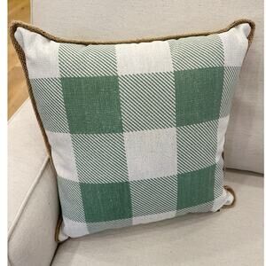 allen + roth Checkered Mineral Green Rope Trim Square Throw Pillow